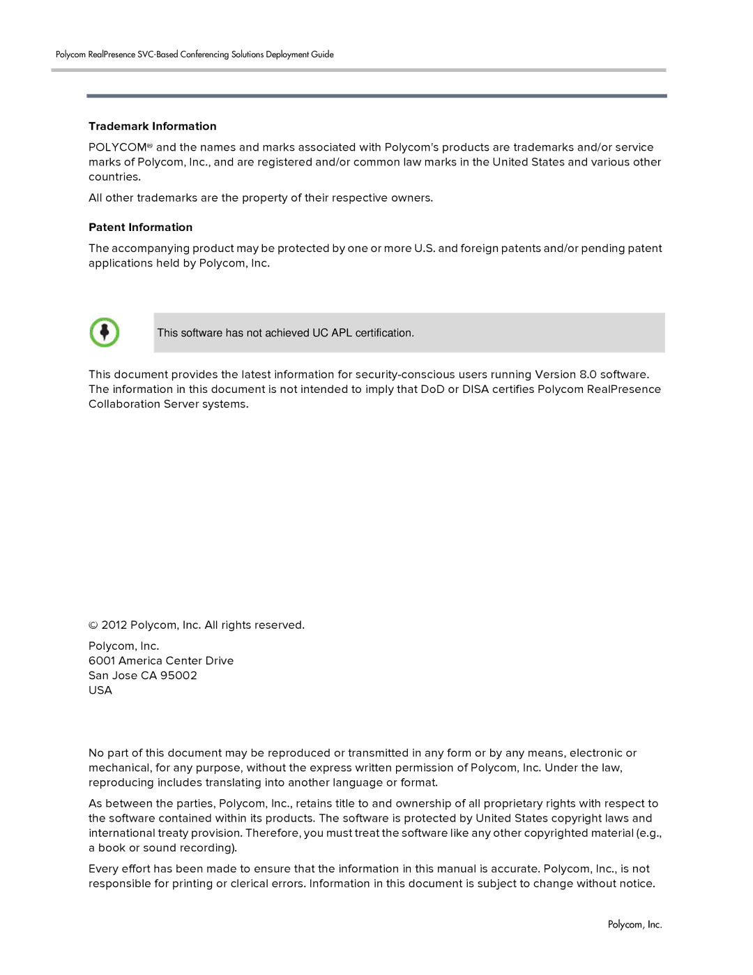 Polycom EDOC2501b manual Trademark Information 