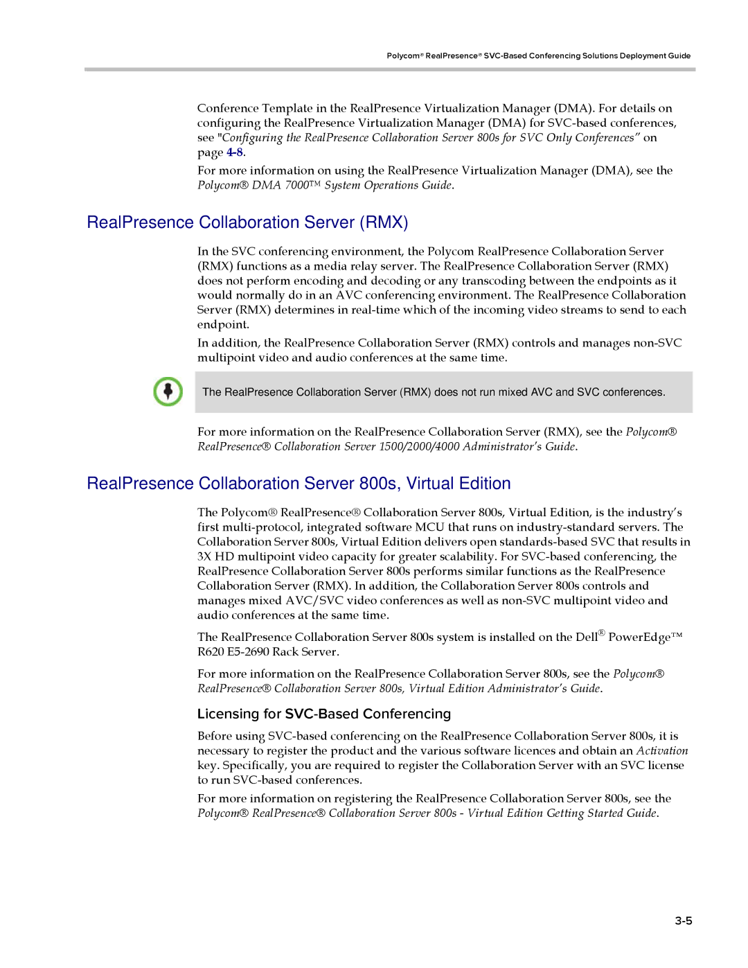 Polycom EDOC2501b manual RealPresence Collaboration Server RMX, RealPresence Collaboration Server 800s, Virtual Edition 