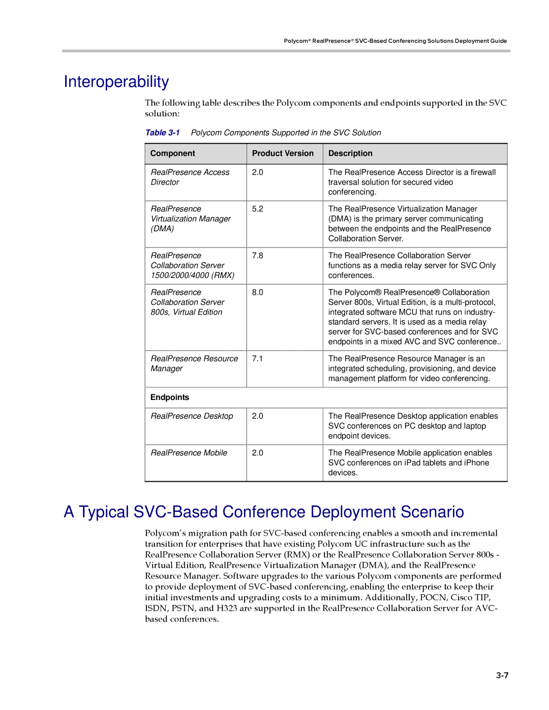 Polycom EDOC2501b manual Interoperability, Typical SVC-Based Conference Deployment Scenario, Endpoints 