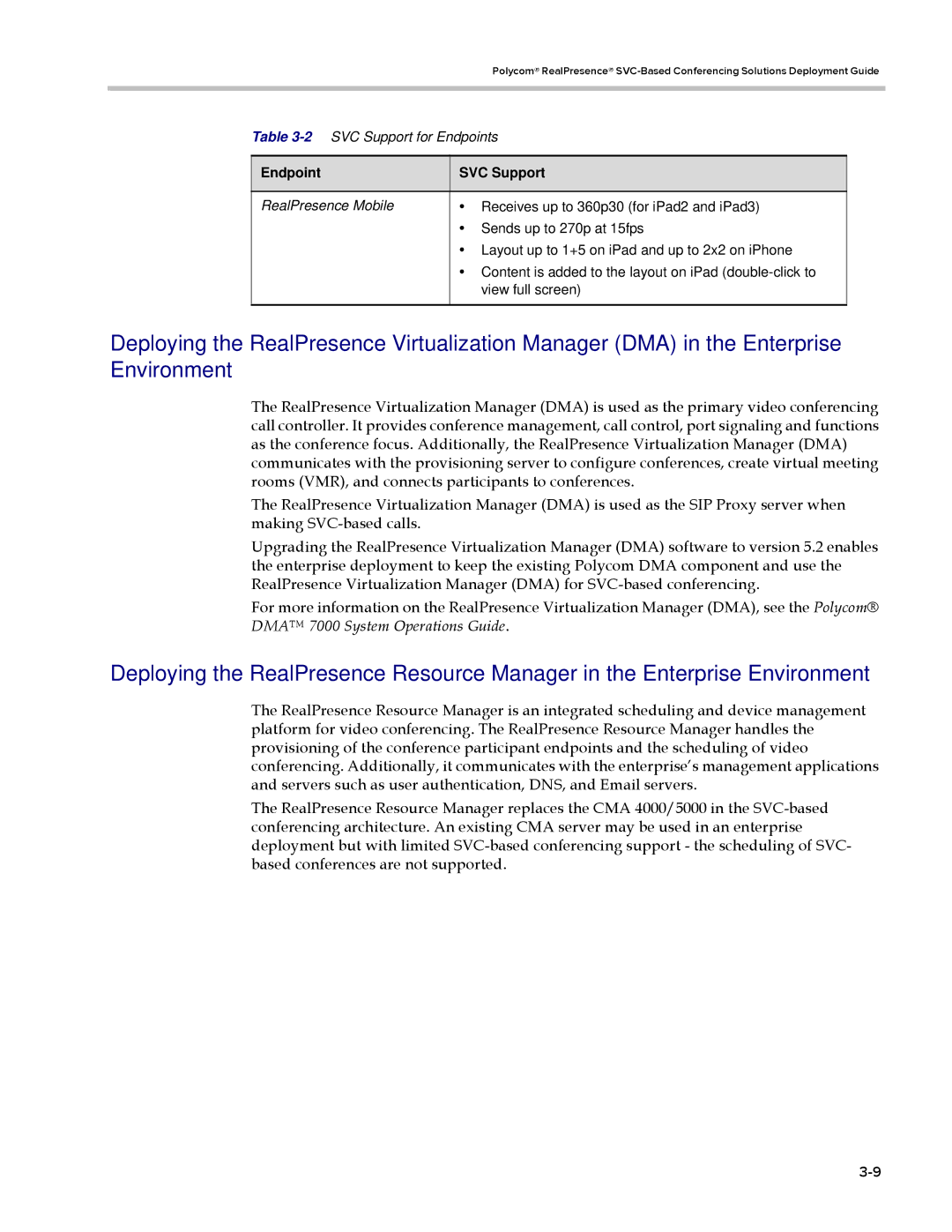 Polycom EDOC2501b manual Endpoint SVC Support 