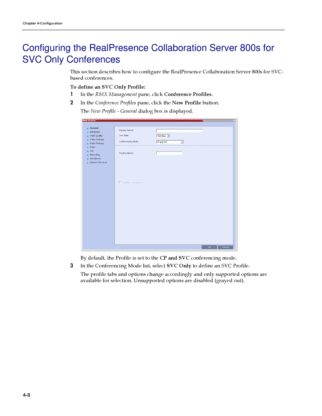 Polycom EDOC2501b manual To define an SVC Only Profile 