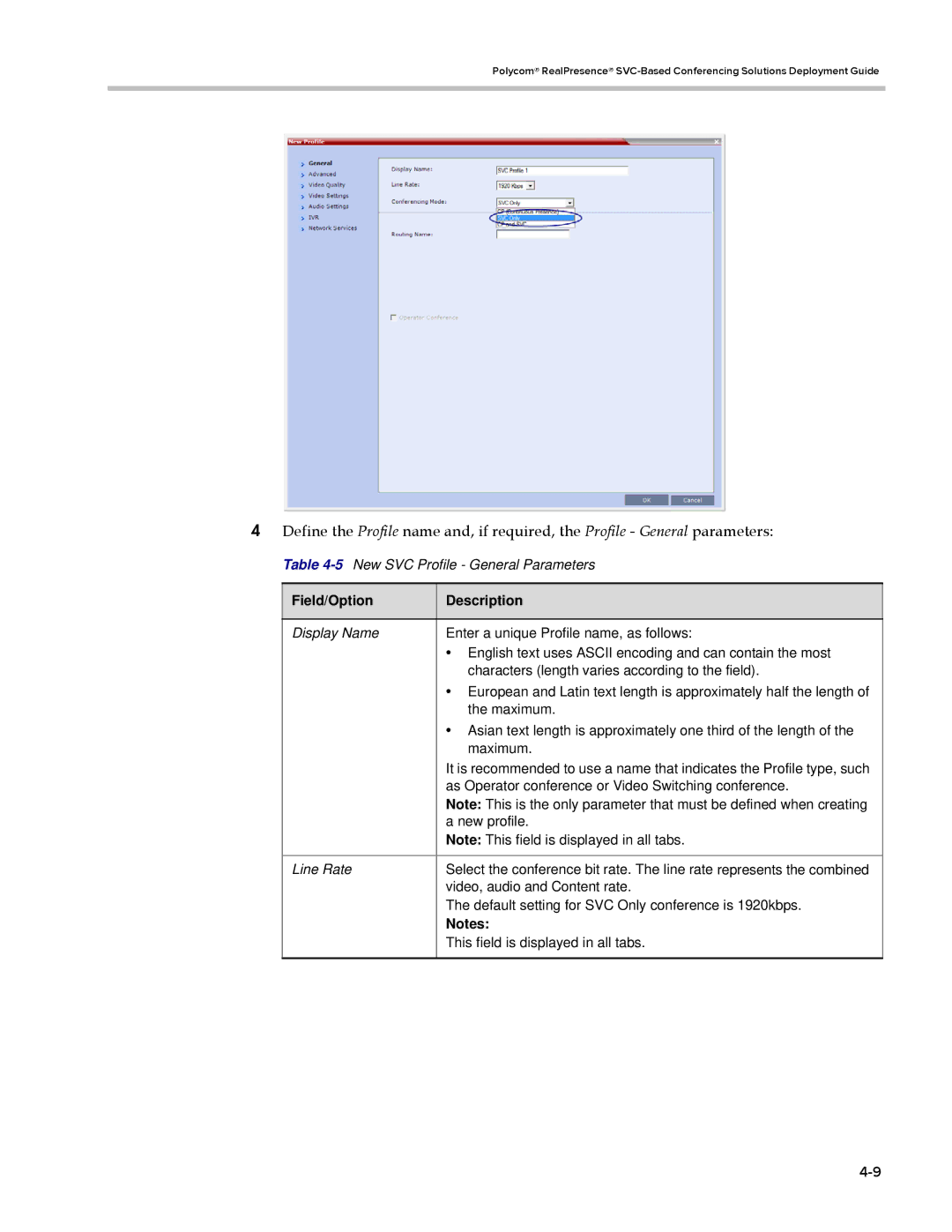 Polycom EDOC2501b manual 5New SVC Profile General Parameters 