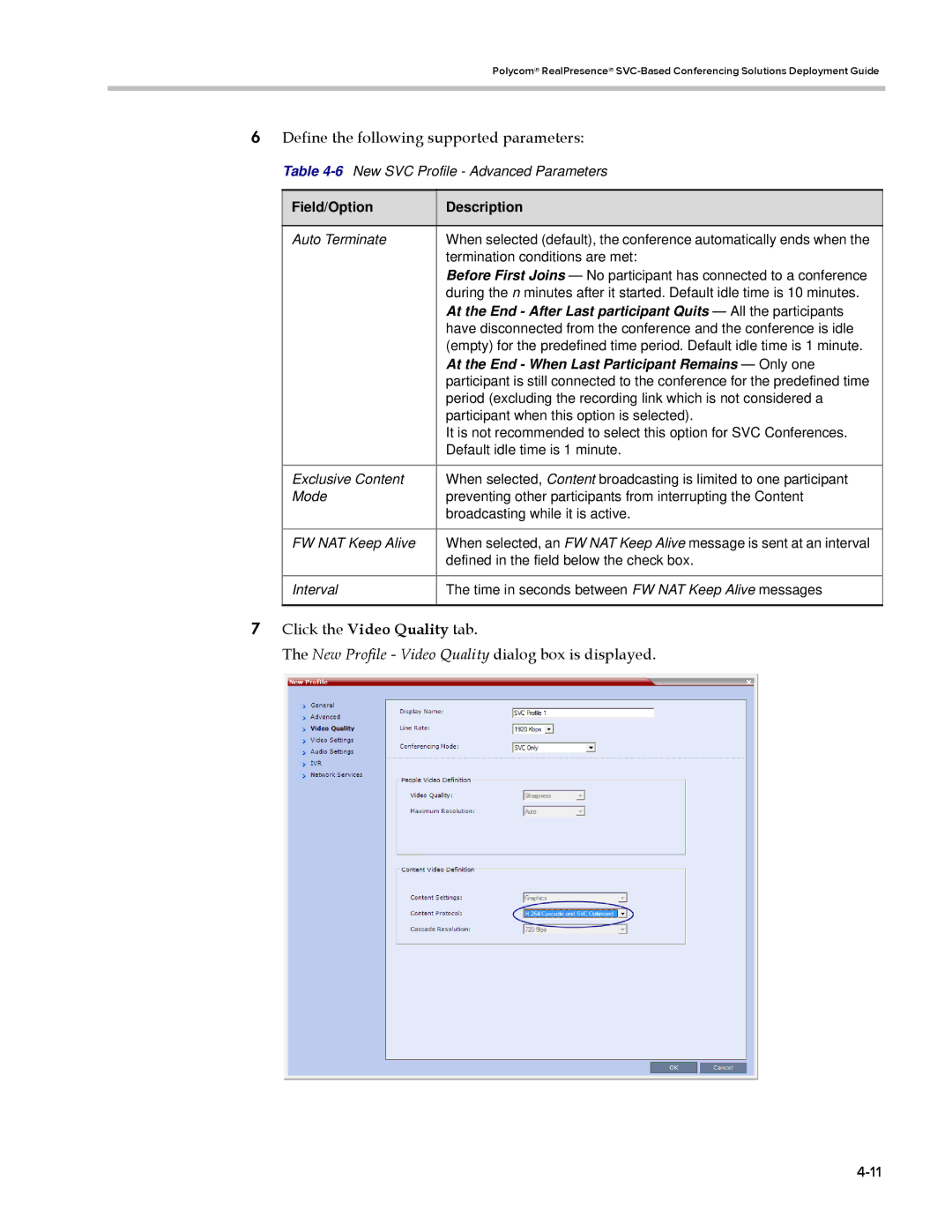 Polycom EDOC2501b manual 6New SVC Profile Advanced Parameters 