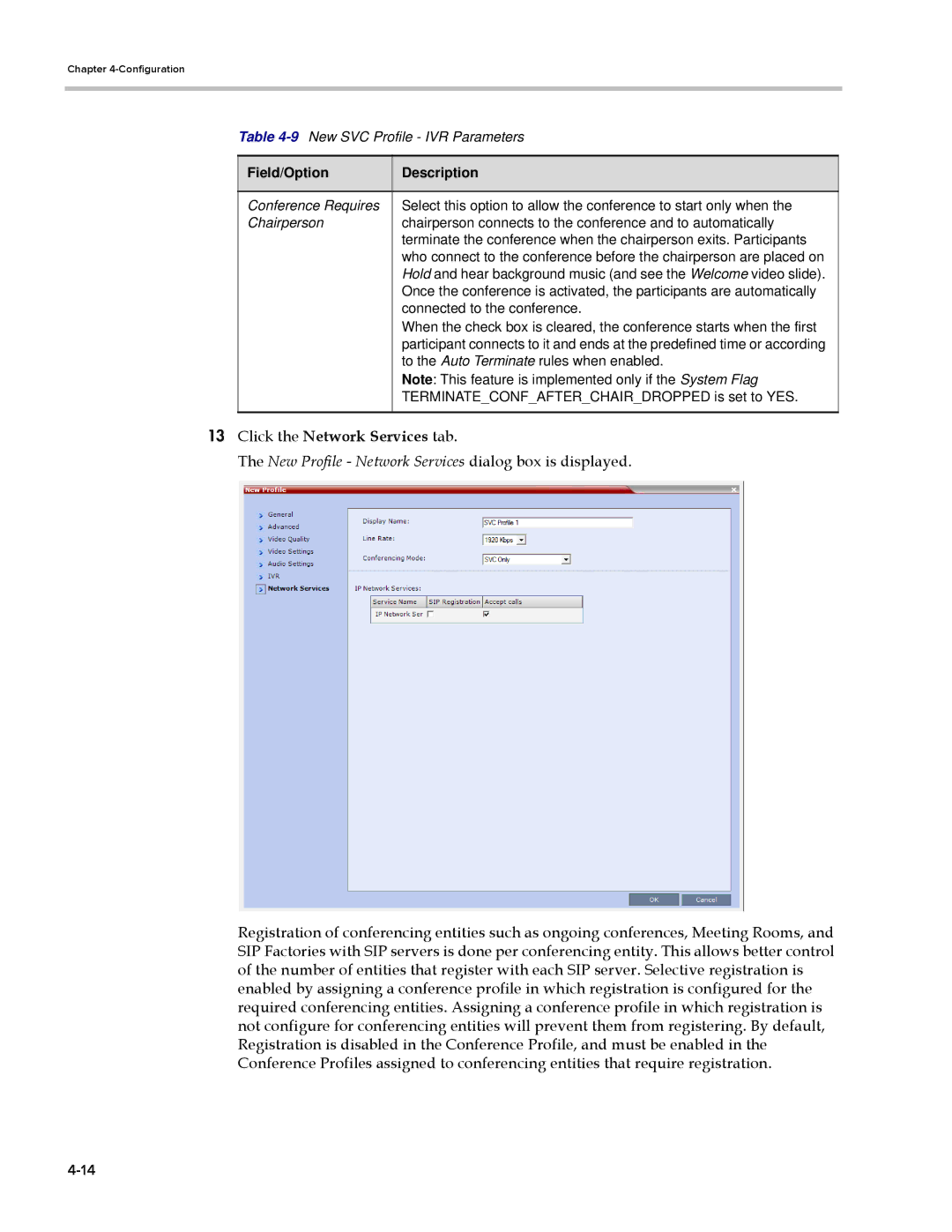 Polycom EDOC2501b manual New Profile Network Services dialog box is displayed 