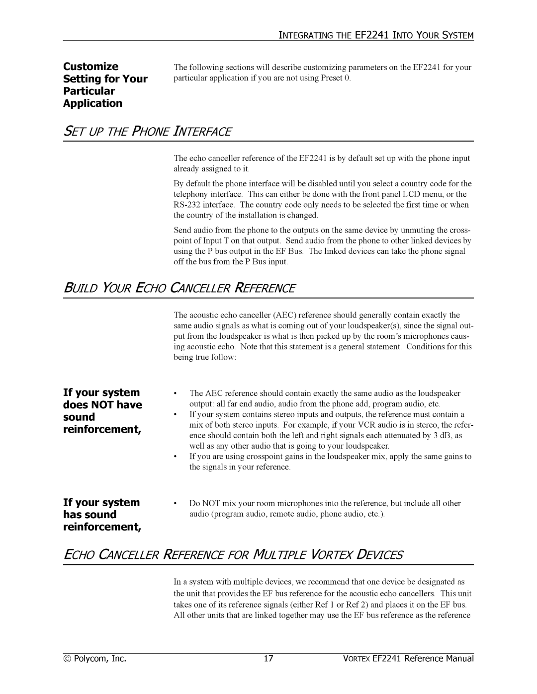 Polycom EF2241 manual SET UP the Phone Interface, Build Your Echo Canceller Reference 