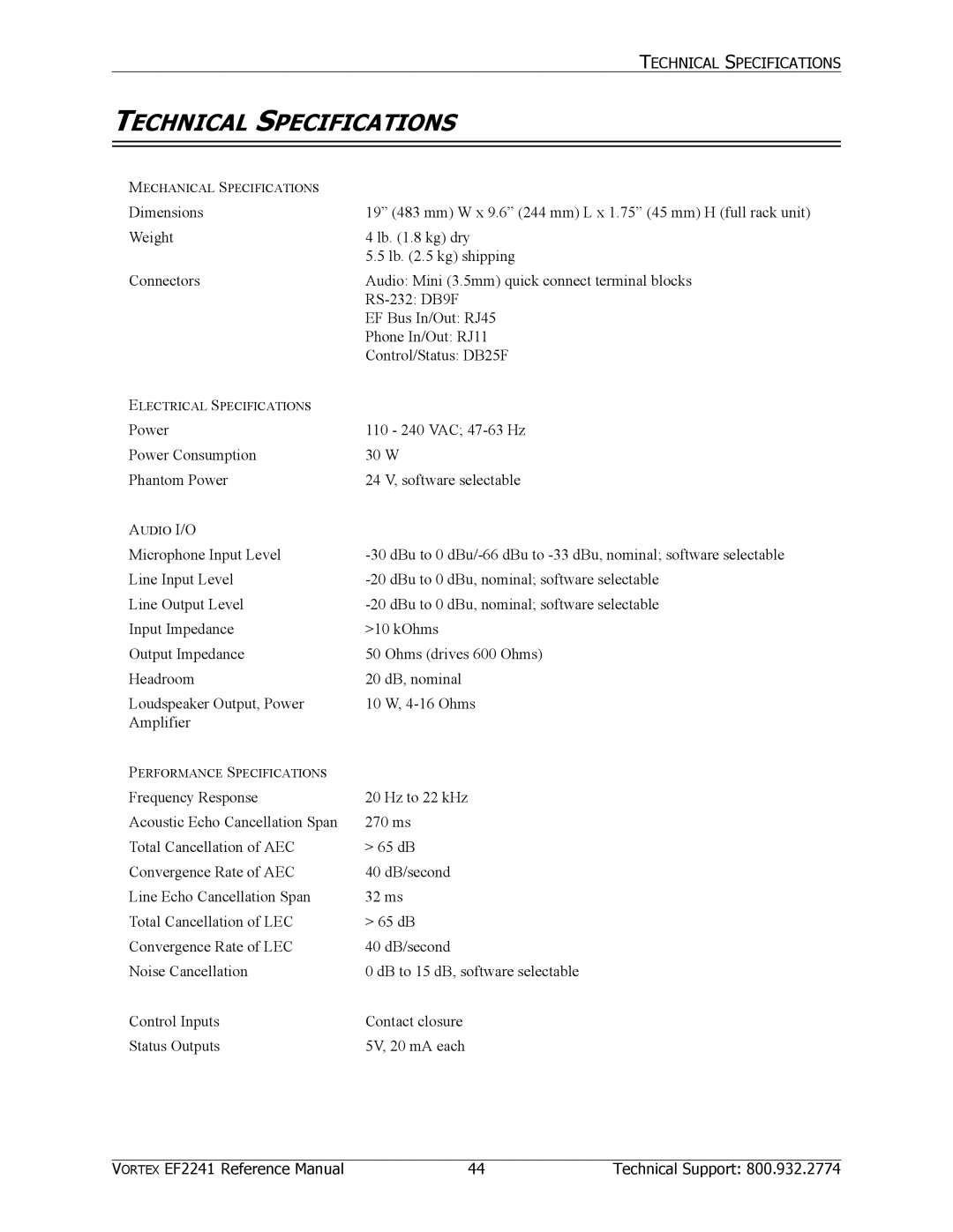 Polycom EF2241 manual Technical Specifications 