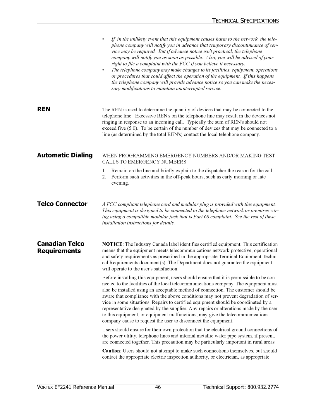 Polycom EF2241 manual Automatic Dialing Telco Connector, Canadian Telco Requirements 