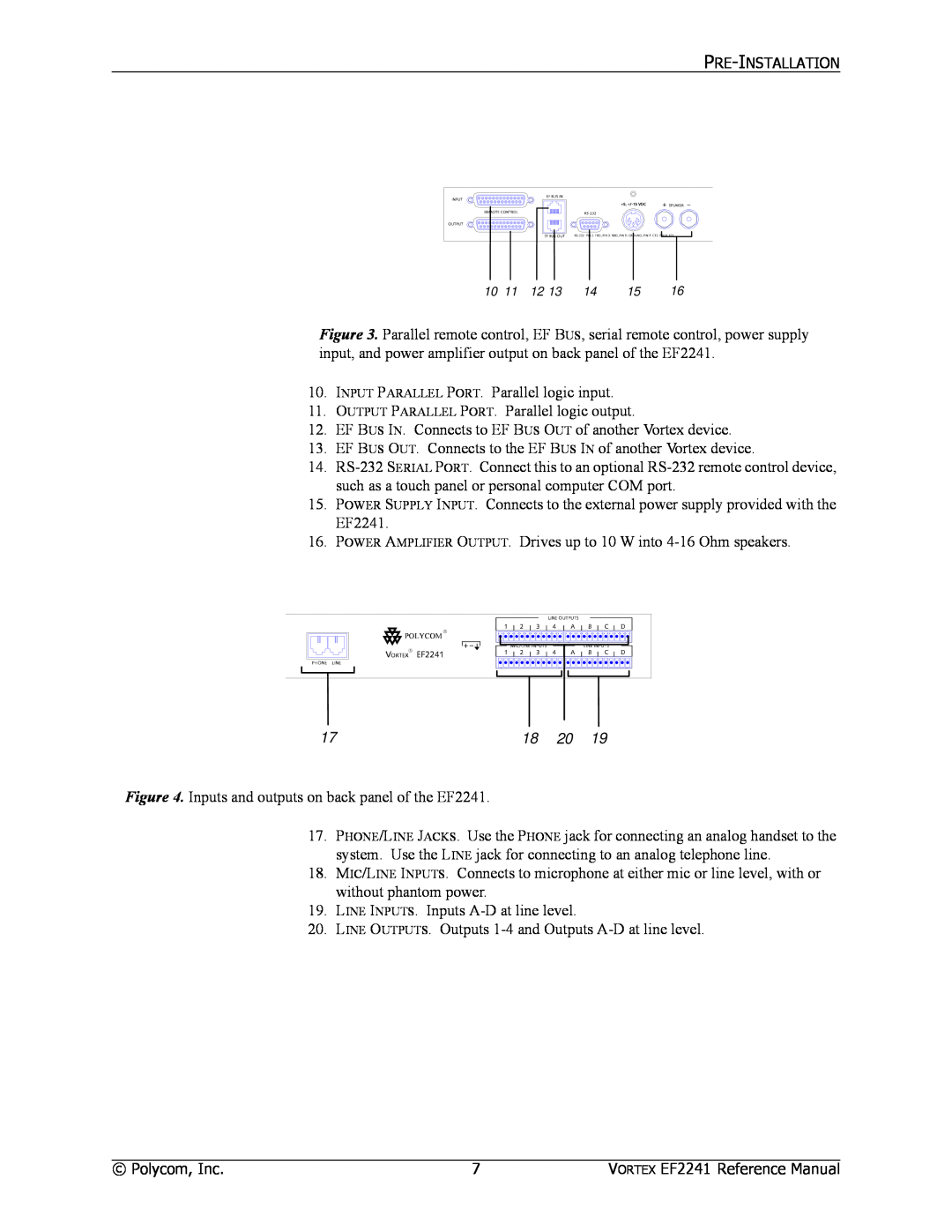 Polycom EF2241 manual INPUT PARALLEL PORT. Parallel logic input 