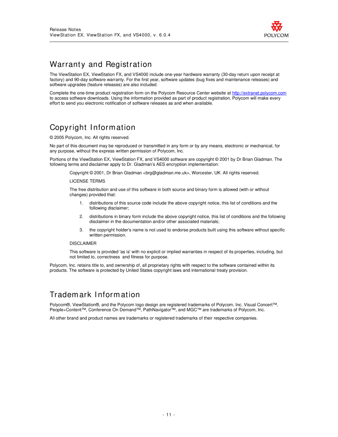 Polycom EX manual Warranty and Registration, Copyright Information, Trademark Information 