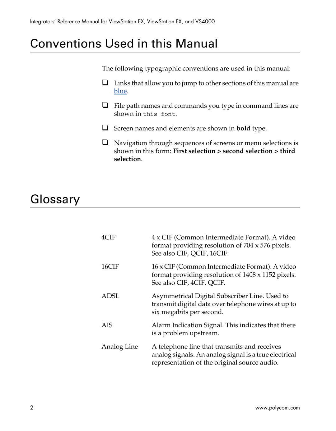 Polycom EX4000, FX4000, VS4000, EX, FX, VS4000 manual Conventions Used in this Manual, Glossary 