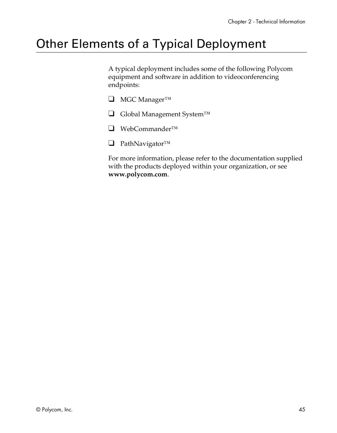 Polycom EX, FX, VS4000, EX4000, FX4000, VS4000 manual Other Elements of a Typical Deployment 