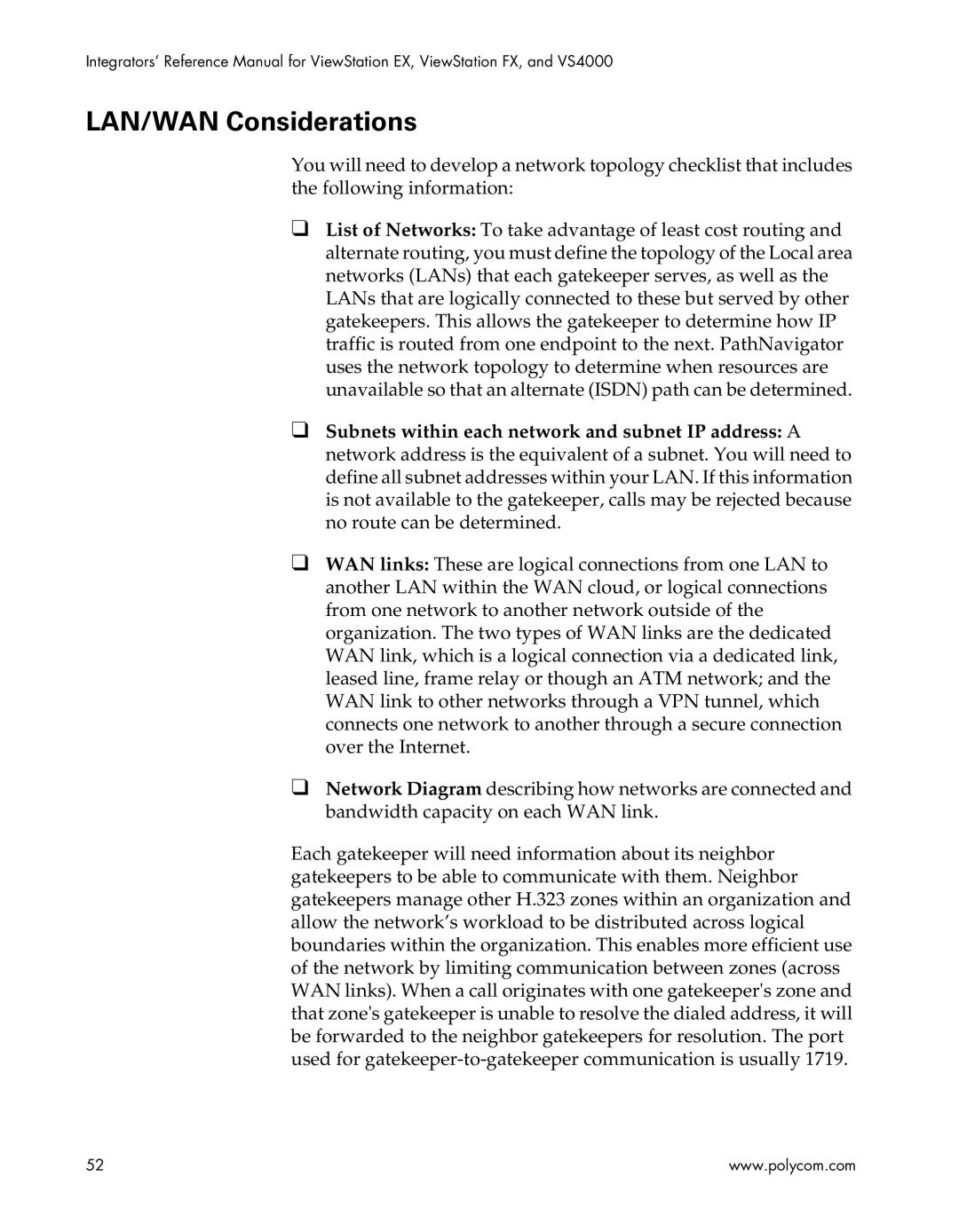 Polycom EX4000, FX4000, VS4000, EX, FX, VS4000 manual LAN/WAN Considerations 