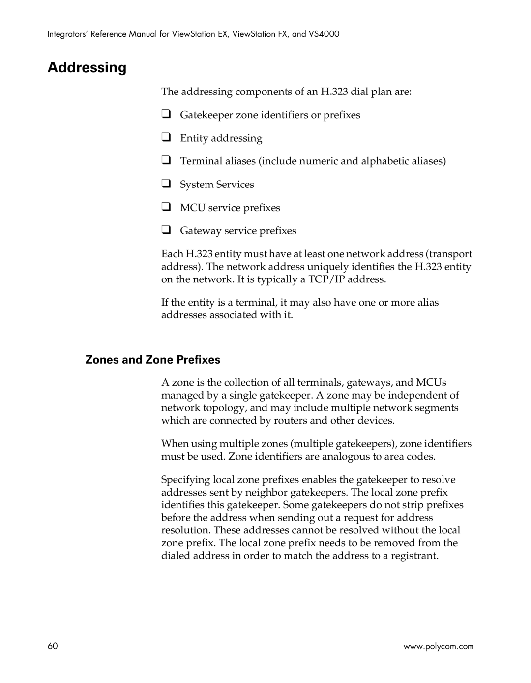 Polycom EX4000, FX4000, VS4000, EX, FX, VS4000 manual Addressing, Zones and Zone Prefixes 