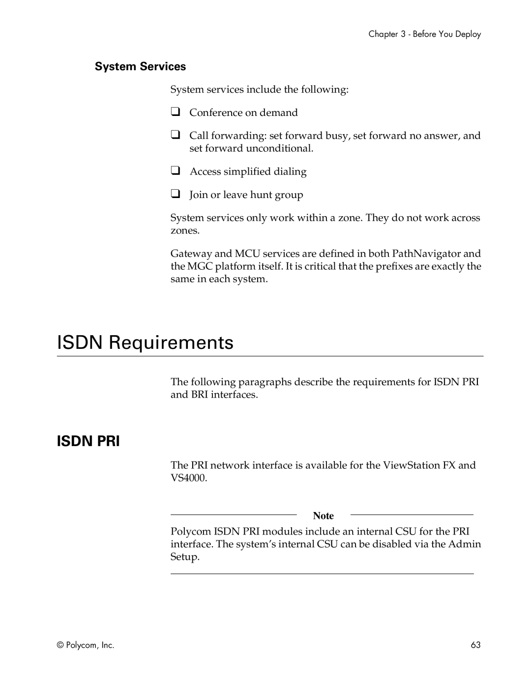 Polycom EX, FX, VS4000, EX4000, FX4000, VS4000 manual Isdn Requirements, System Services 