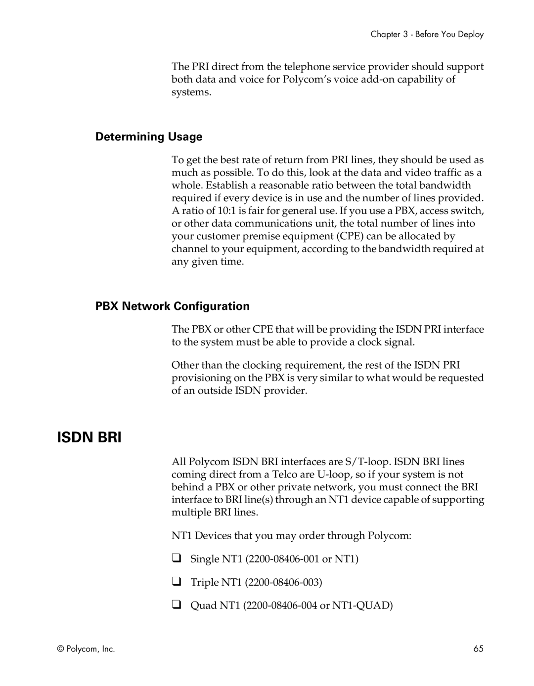 Polycom EX, FX, VS4000, EX4000, FX4000, VS4000 manual Determining Usage, PBX Network Configuration 