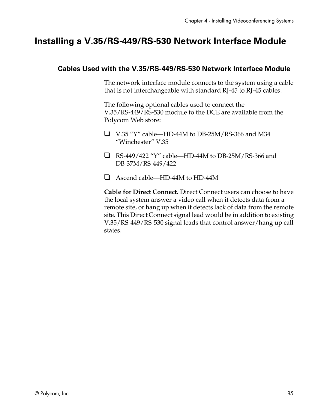 Polycom EX, FX, VS4000, EX4000, FX4000, VS4000 manual Installing a V.35/RS-449/RS-530 Network Interface Module 