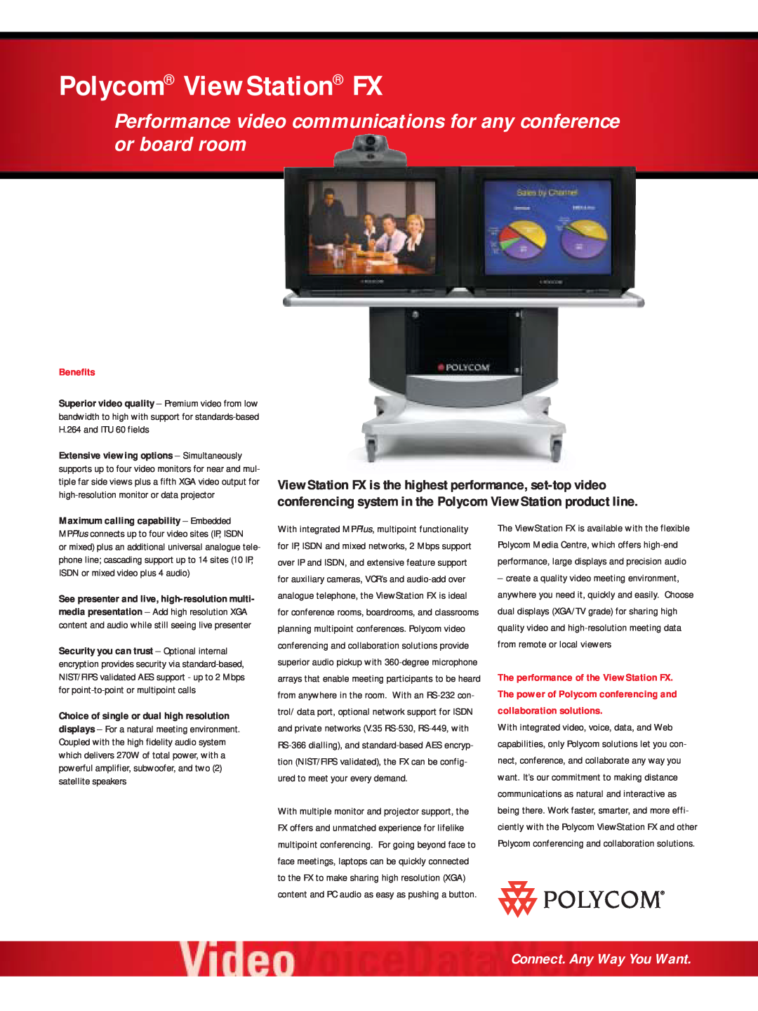Polycom manual Polycom ViewStation FX, Performance video communications for any conference or board room, Benefits 