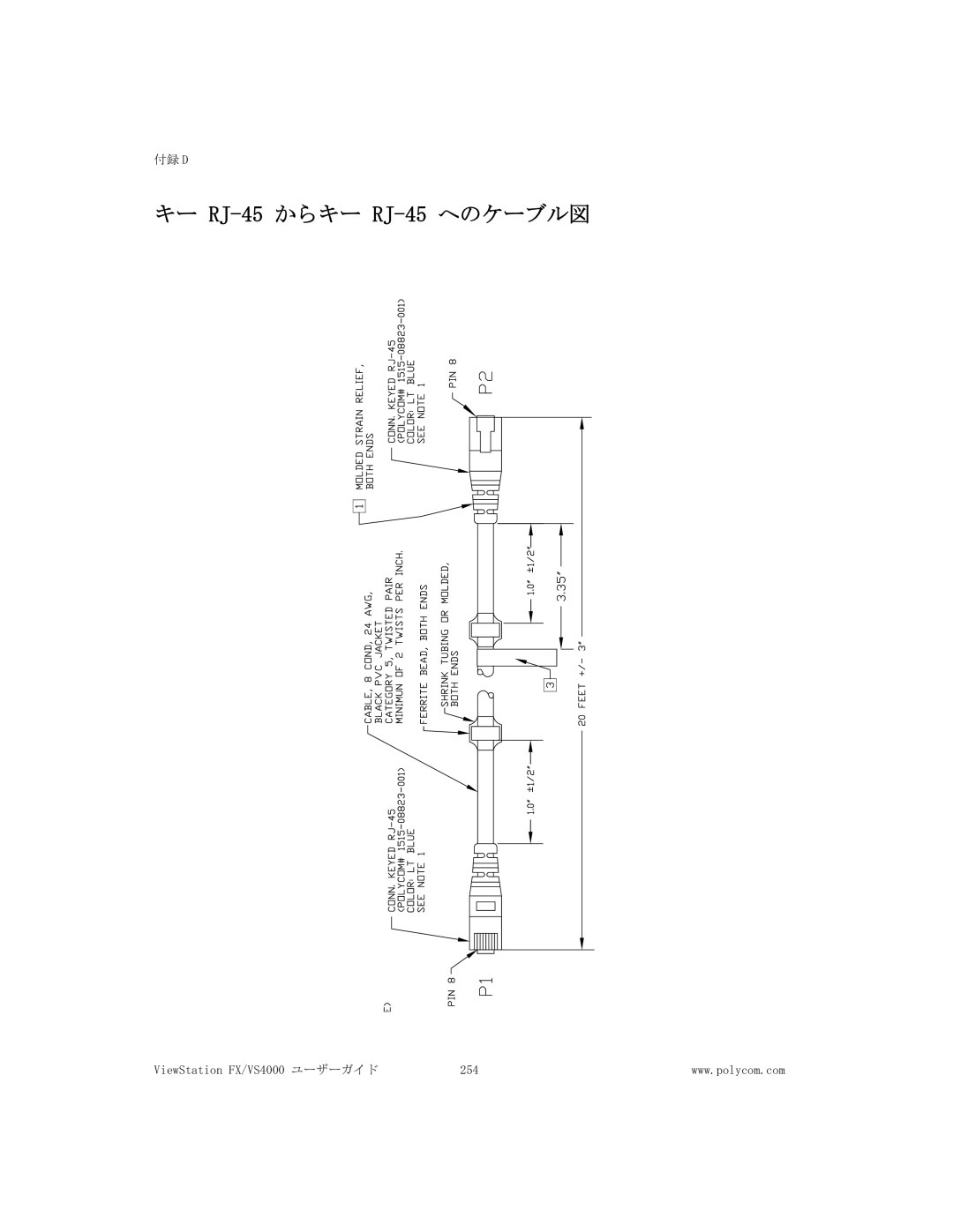 Polycom FX/VS4000 manual キー RJ-45からキー RJ-45へのケーブル図 