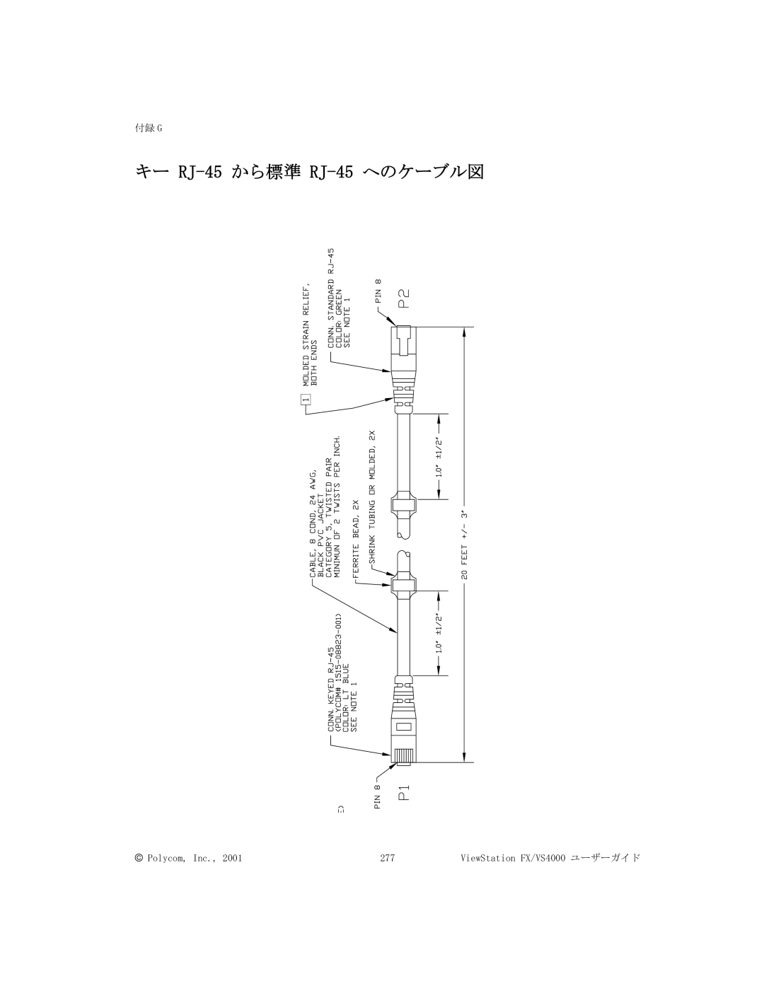 Polycom FX/VS4000 manual キー RJ-45から標準 RJ-45へのケーブル図 