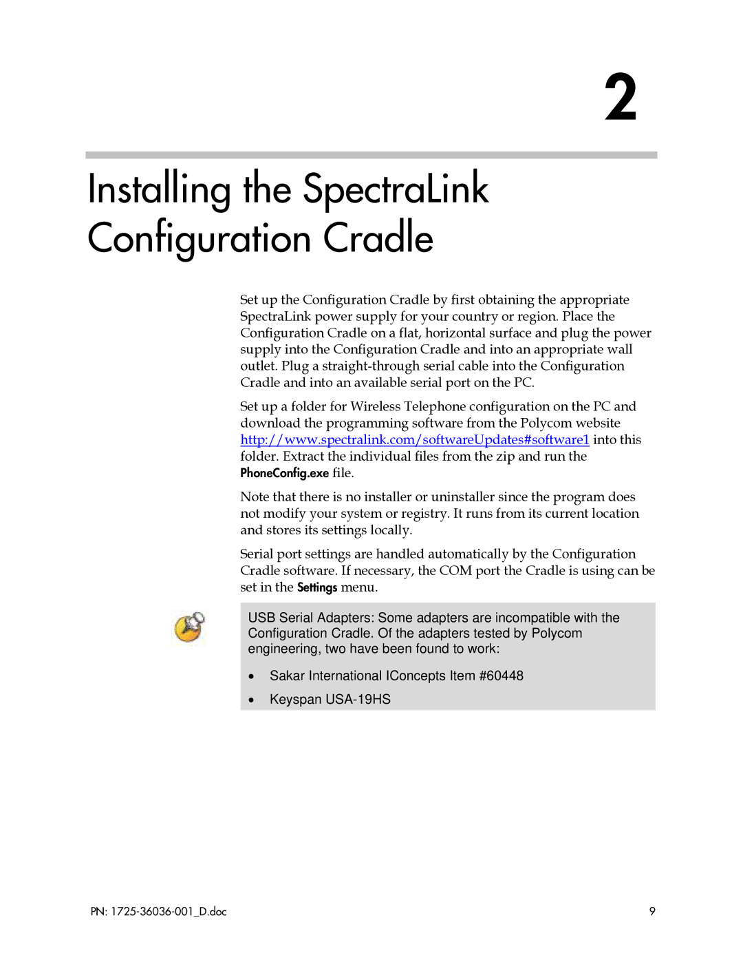 Polycom H340, I640, E340 manual Installing the SpectraLink Configuration Cradle 