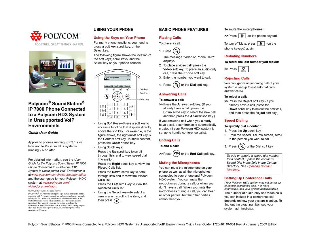 Polycom HDX 9001 manual Using the Keys on Your Phone, Placing Calls, Answering Calls, Ending Calls, Muting the Microphones 