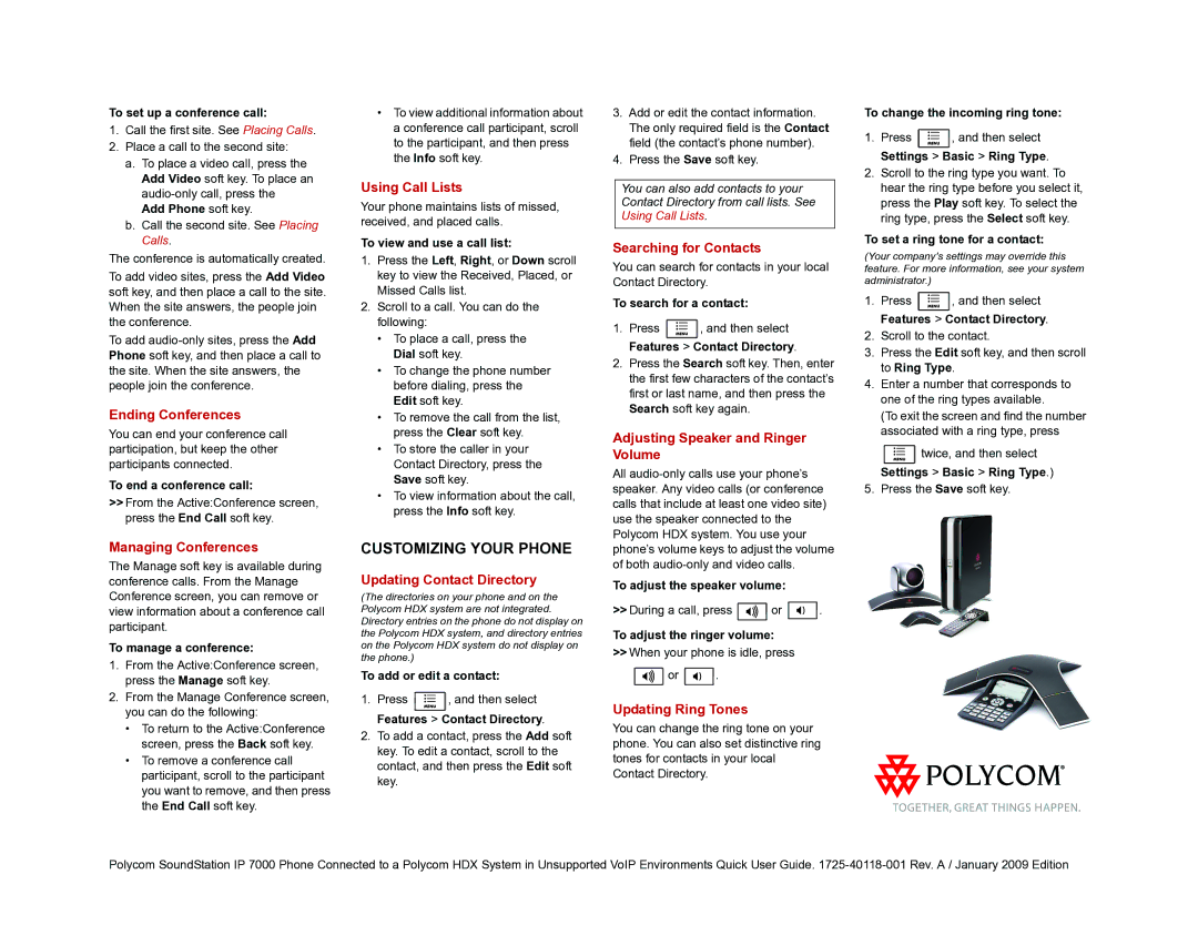 Polycom HDX 9001 manual Ending Conferences, Managing Conferences, Using Call Lists, Updating Contact Directory 