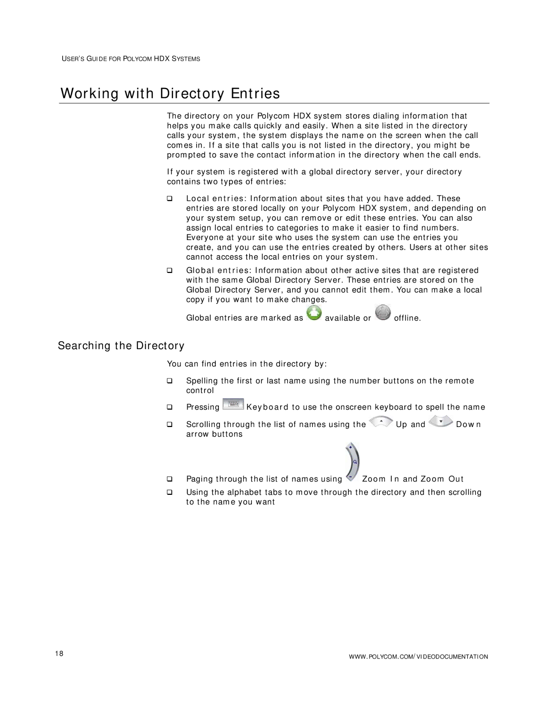 Polycom HDX Systems manual Working with Directory Entries, Searching the Directory 