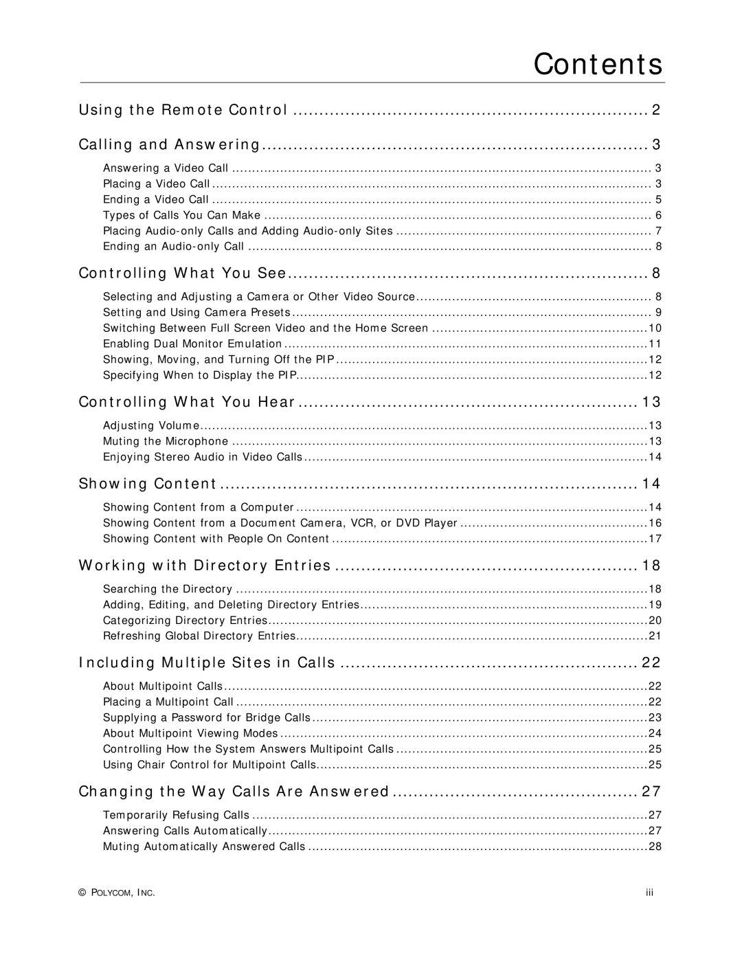 Polycom HDX Systems manual Contents 