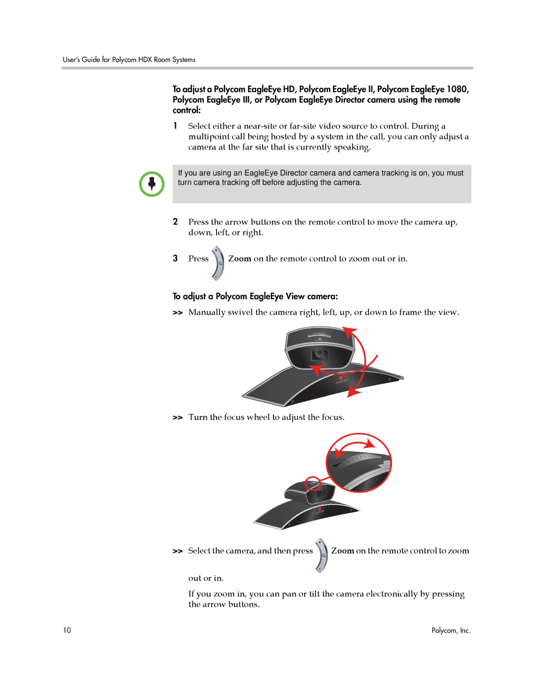 Polycom HDX manual To adjust a Polycom EagleEye View camera 