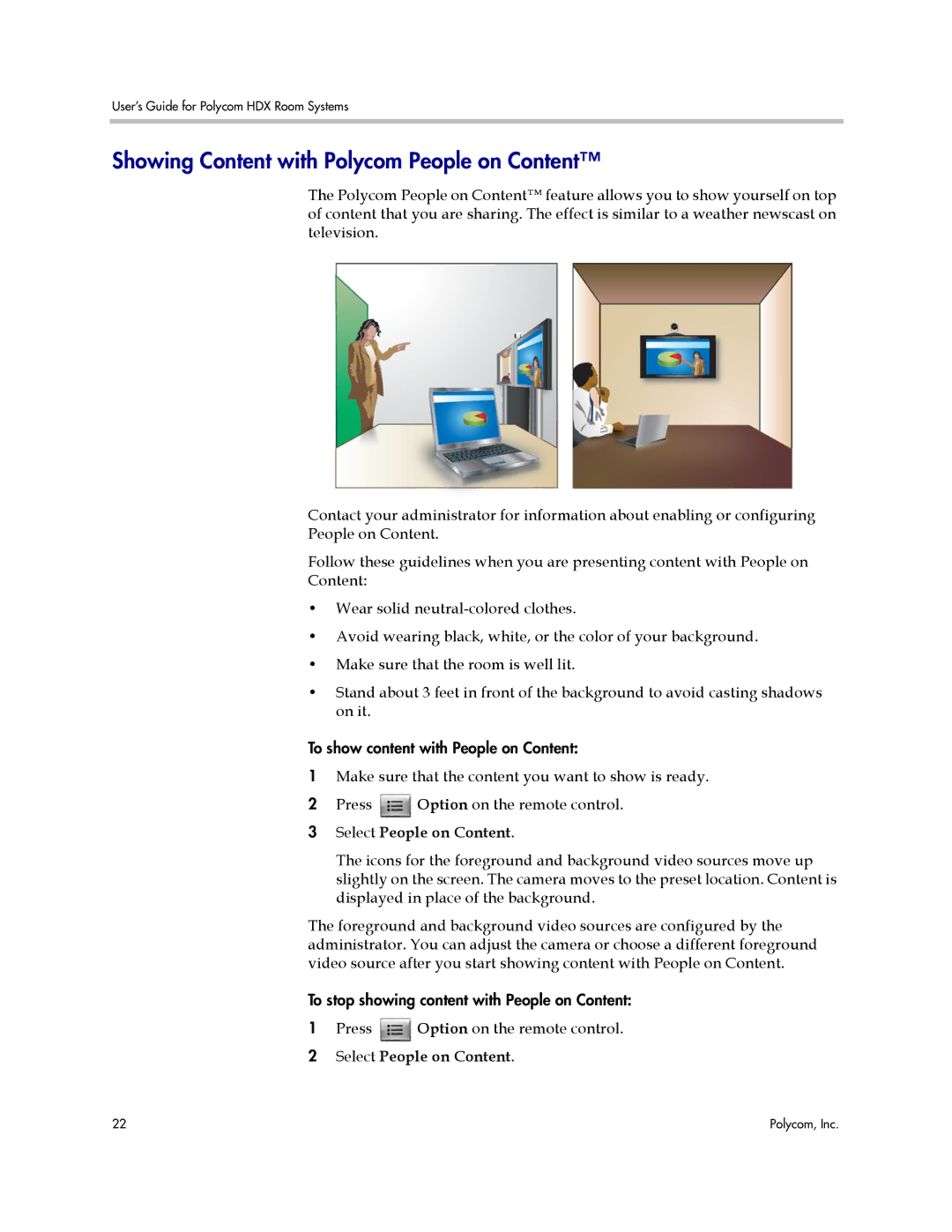 Polycom HDX manual Showing Content with Polycom People on Content, Select People on Content 