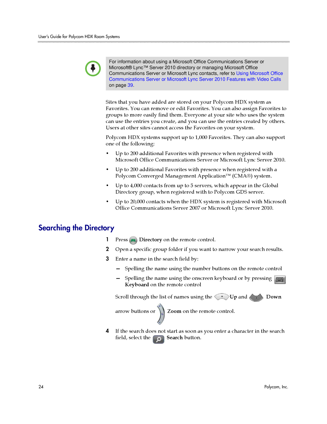 Polycom HDX manual Searching the Directory 