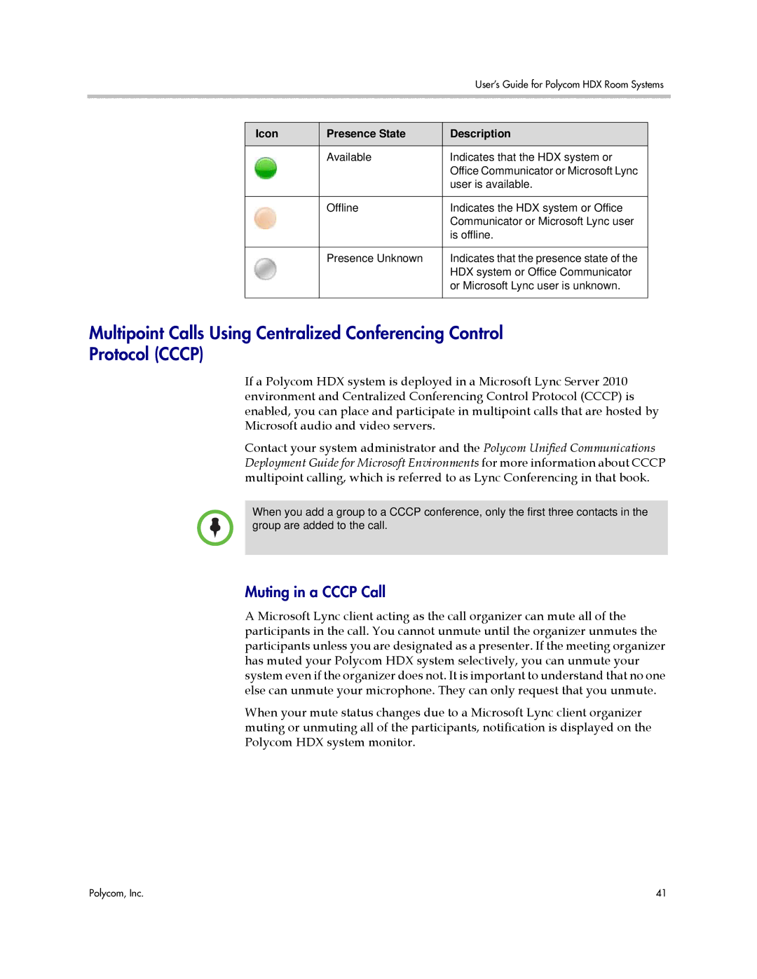 Polycom HDX manual Muting in a Cccp Call 