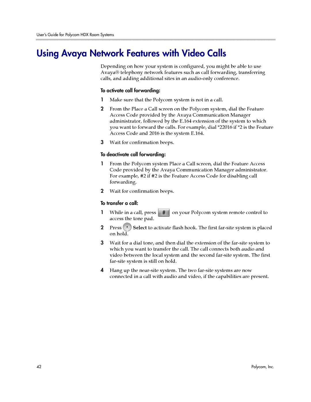 Polycom HDX manual Using Avaya Network Features with Video Calls 