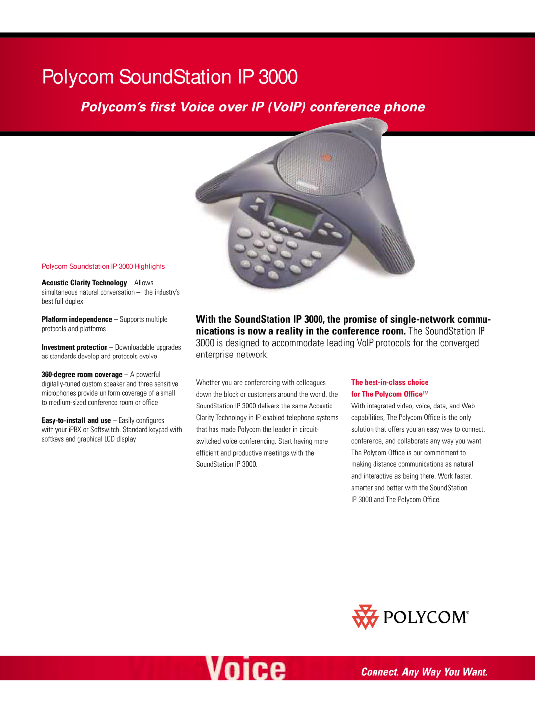 Polycom manual Polycom Soundstation IP 3000 Highlights, Best-in-class choice For The Polycom Office 