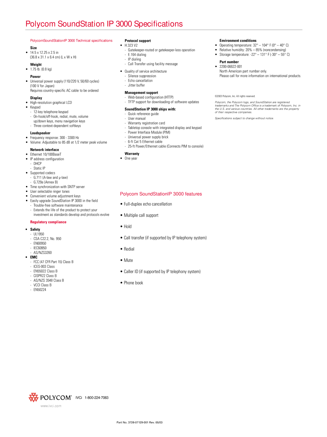 Polycom manual Polycom SoundStationIP 3000 features 