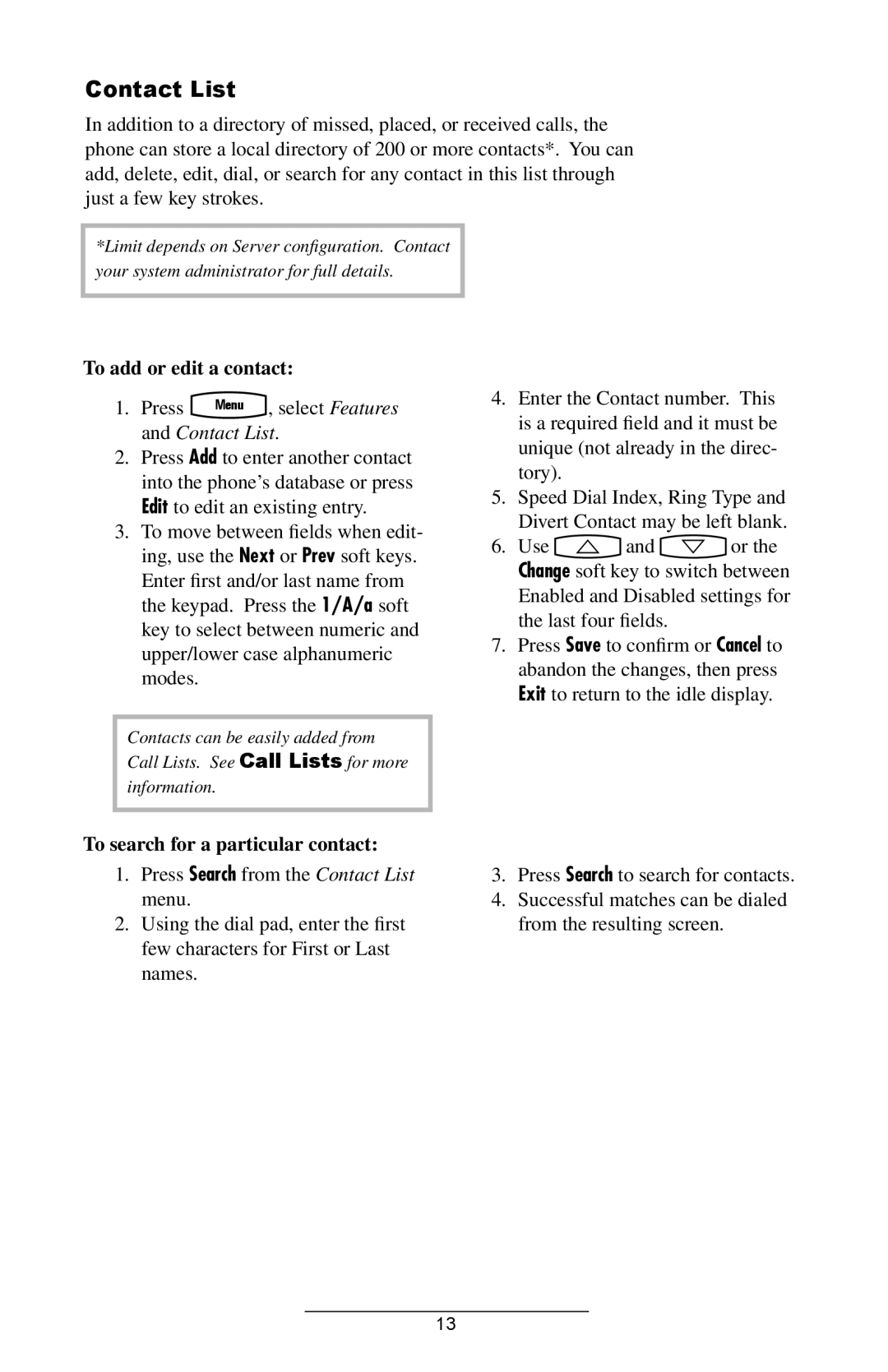 Polycom IP 301 SIP manual Contact List, To add or edit a contact, To search for a particular contact 