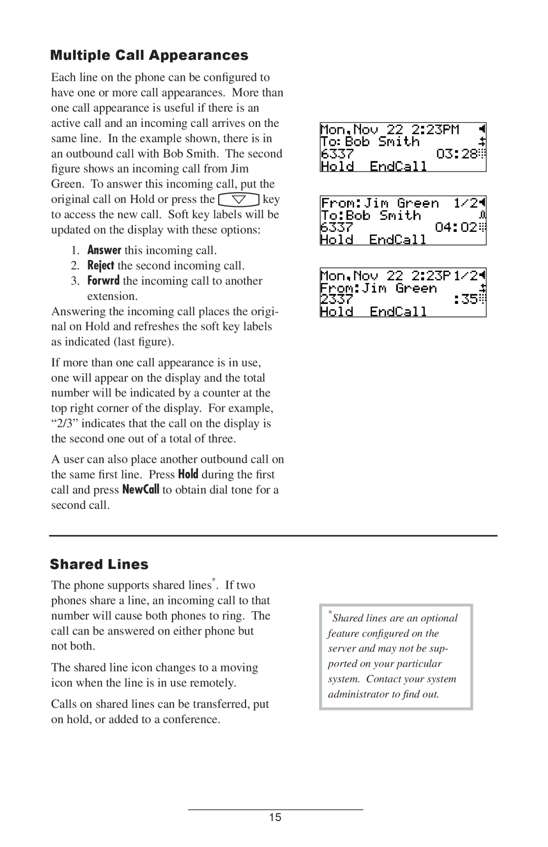 Polycom IP 301 SIP manual Multiple Call Appearances, Shared Lines 