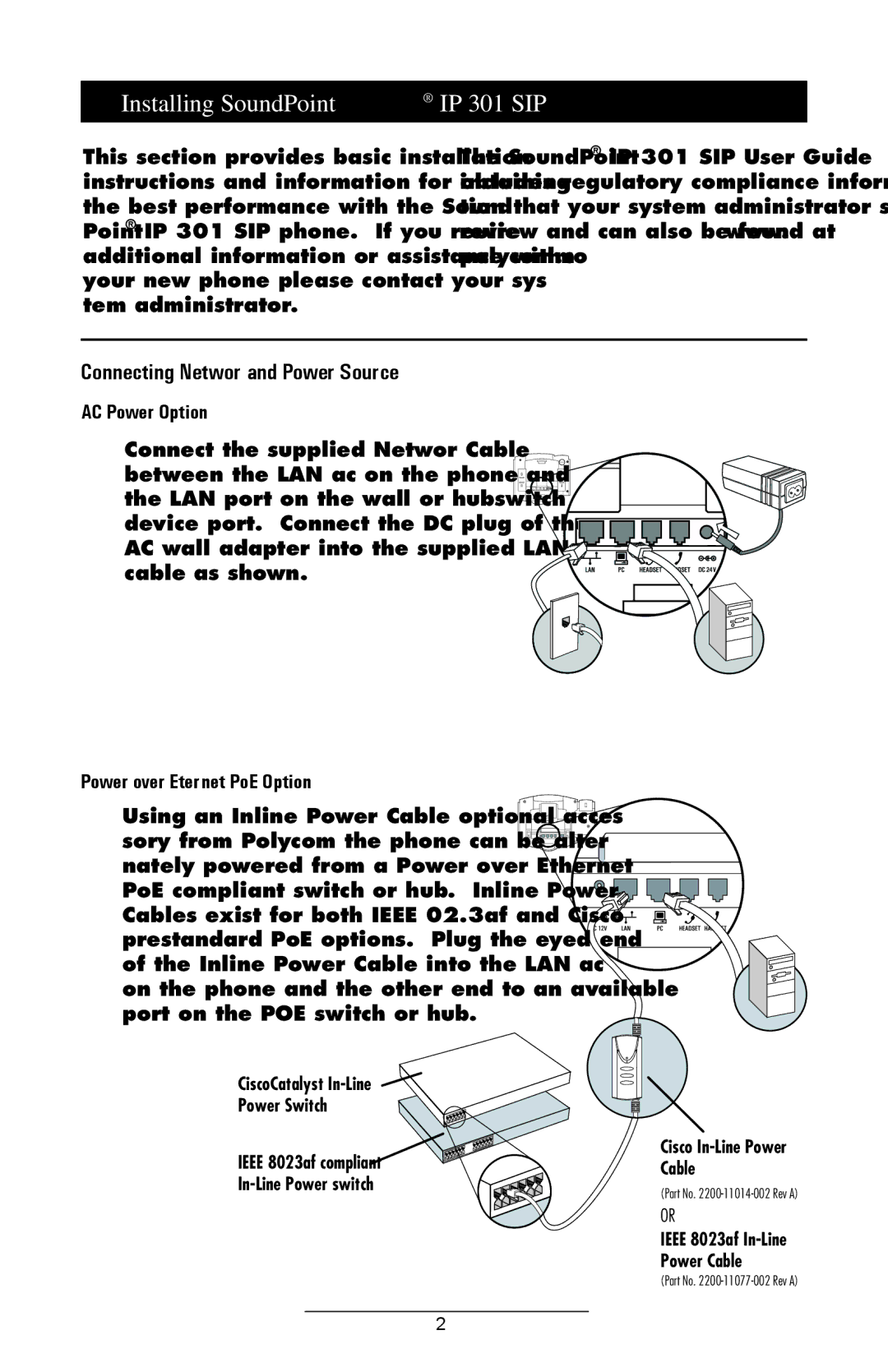 Polycom manual Installing SoundPoint IP 301 SIP, Connecting Network and Power Source, AC Power Option 