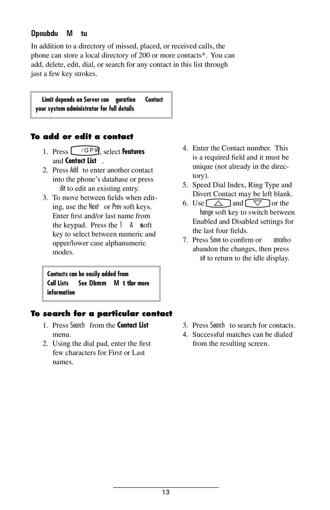 Polycom IP 301 manual Contact List, To add or edit a contact, To search for a particular contact 