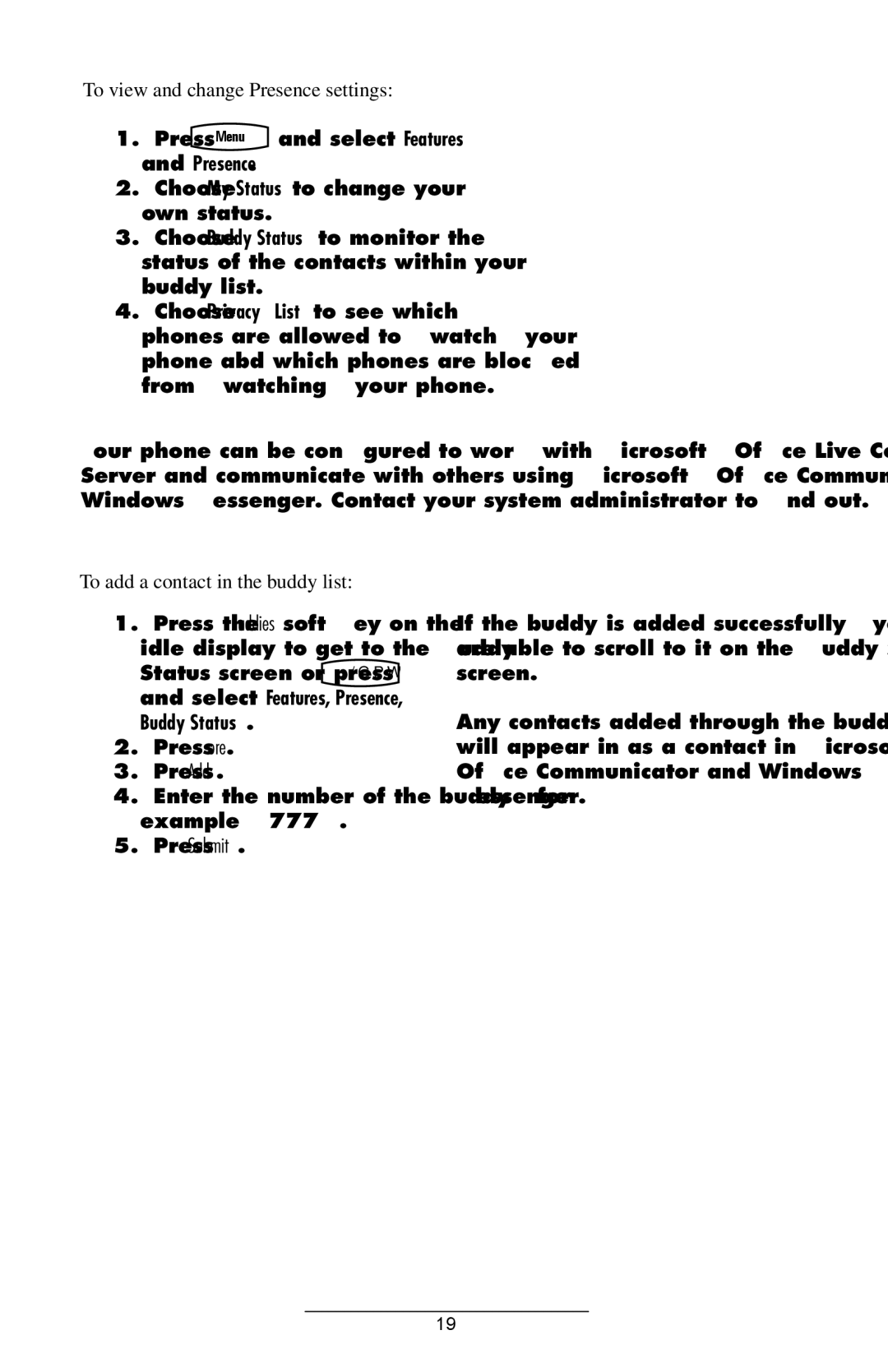 Polycom IP 301 manual To view and change Presence settings, To add a contact in the buddy list 