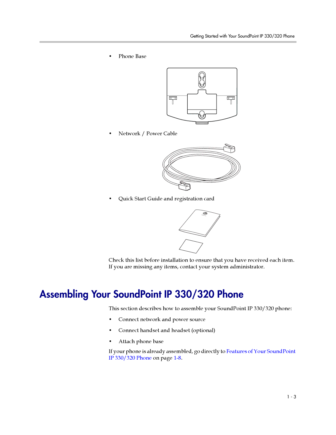 Polycom IP 320 manual Assembling Your SoundPoint IP 330/320 Phone 