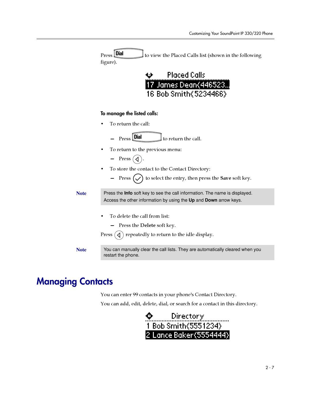 Polycom IP 330, IP 320 manual Managing Contacts 