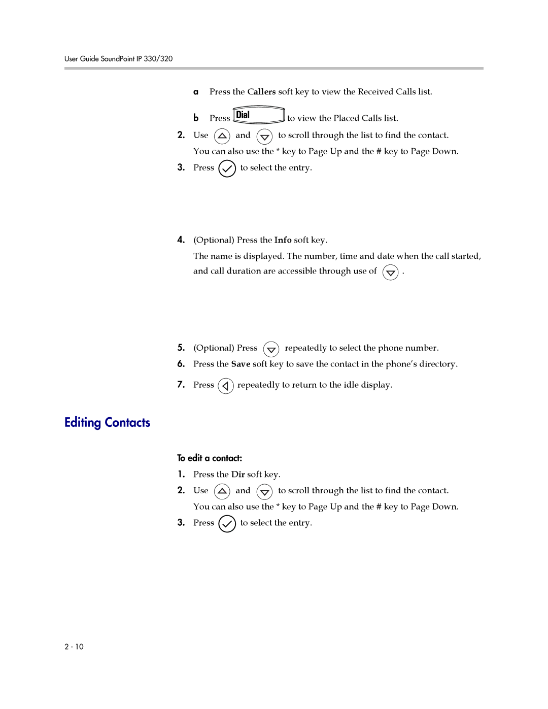 Polycom IP 320, IP 330 manual Editing Contacts 