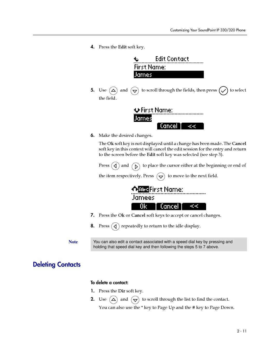 Polycom IP 330, IP 320 manual Deleting Contacts 