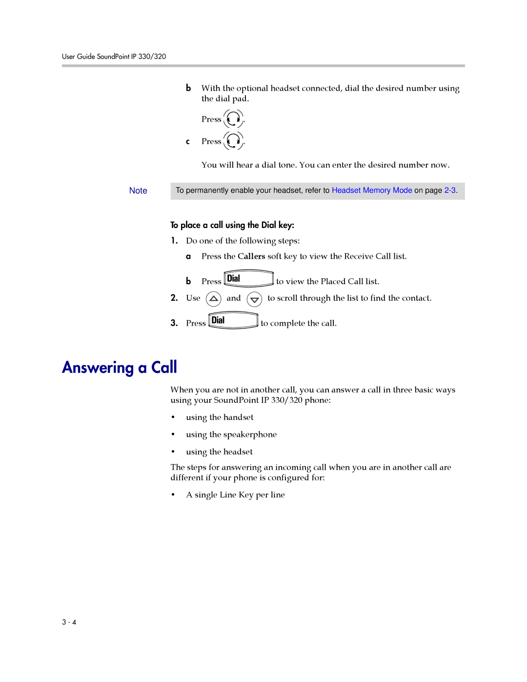 Polycom IP 320, IP 330 manual Answering a Call 