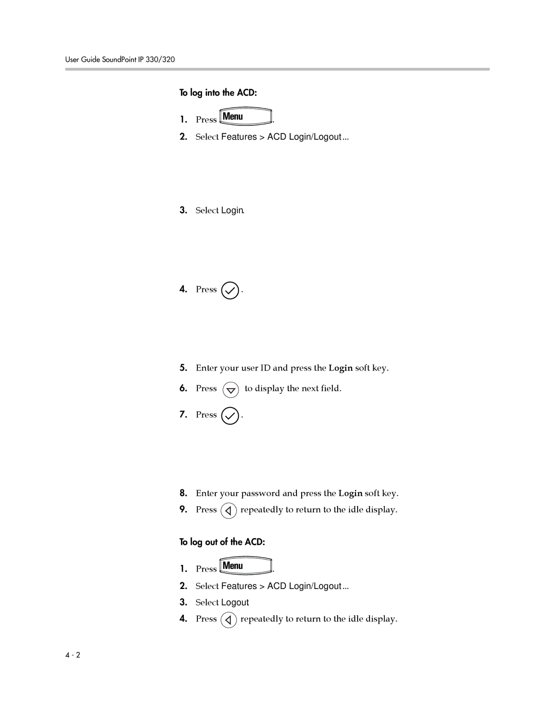 Polycom IP 320, IP 330 manual Select Features ACD Login/Logout 