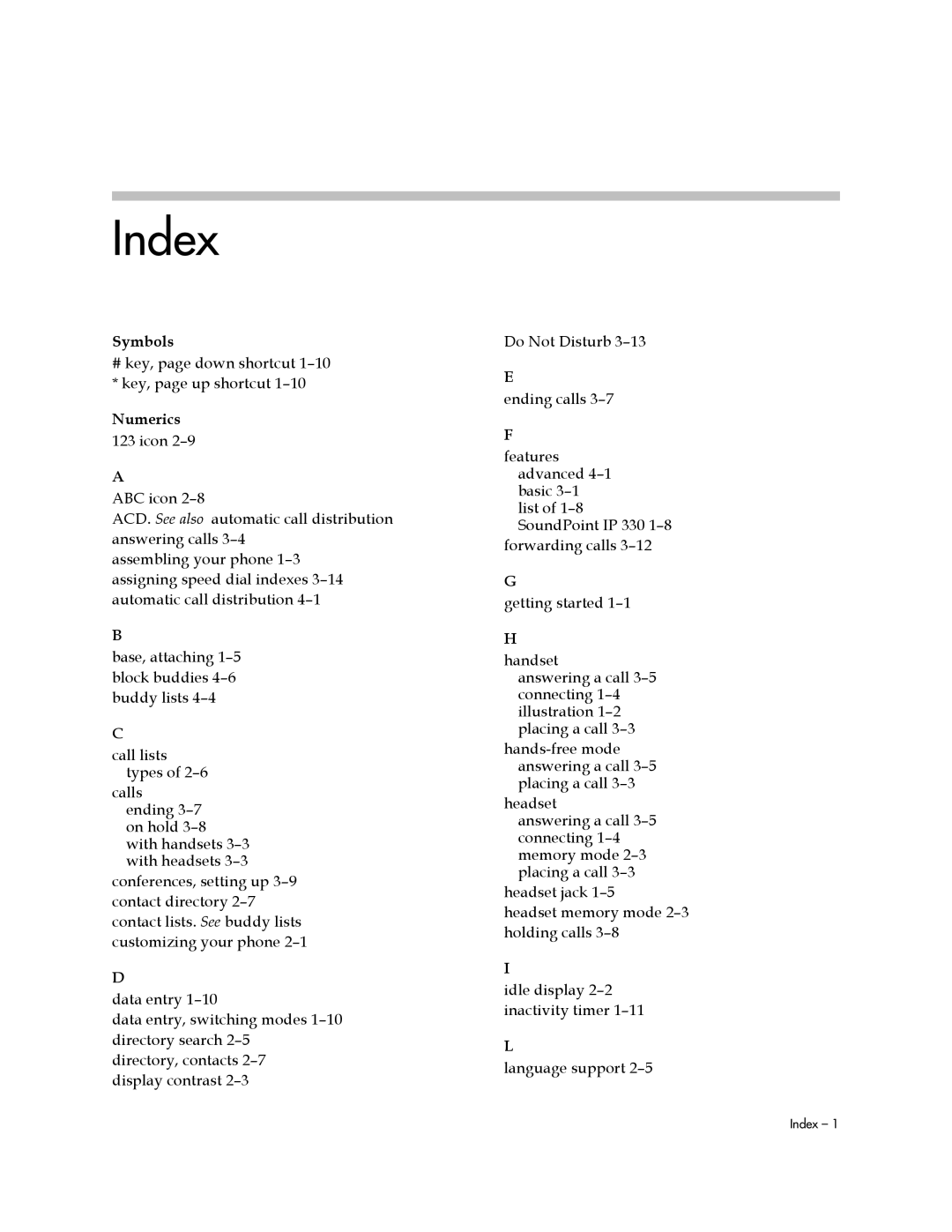 Polycom IP 330, IP 320 manual Index 