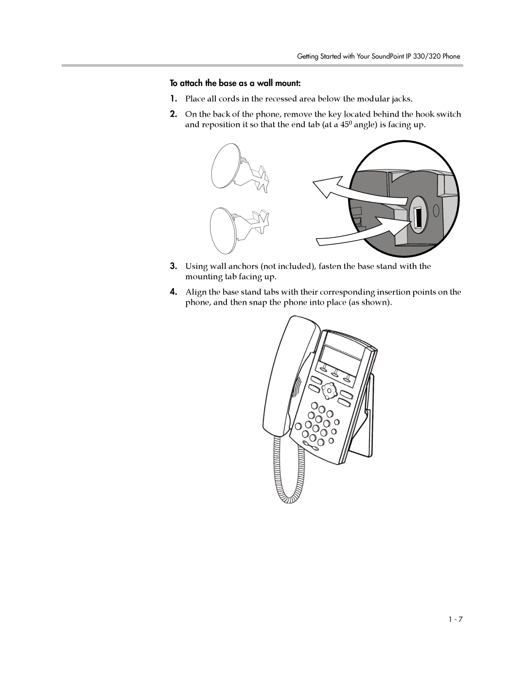 Polycom IP 330, IP 320 manual To attach the base as a wall mount 