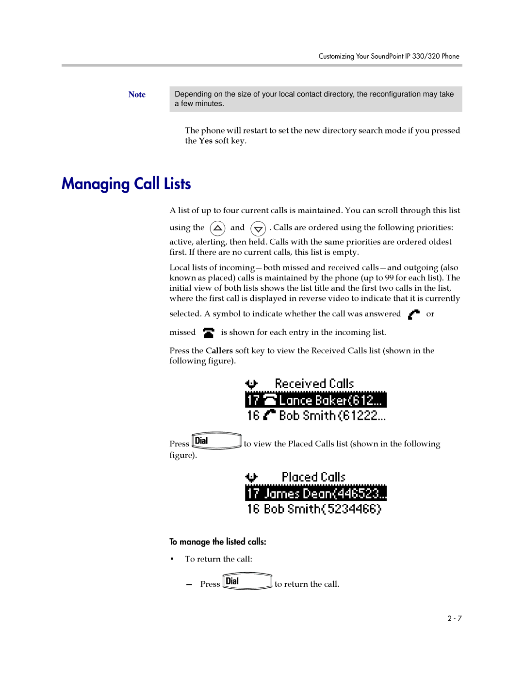 Polycom IP 330, IP 320 manual Managing Call Lists 