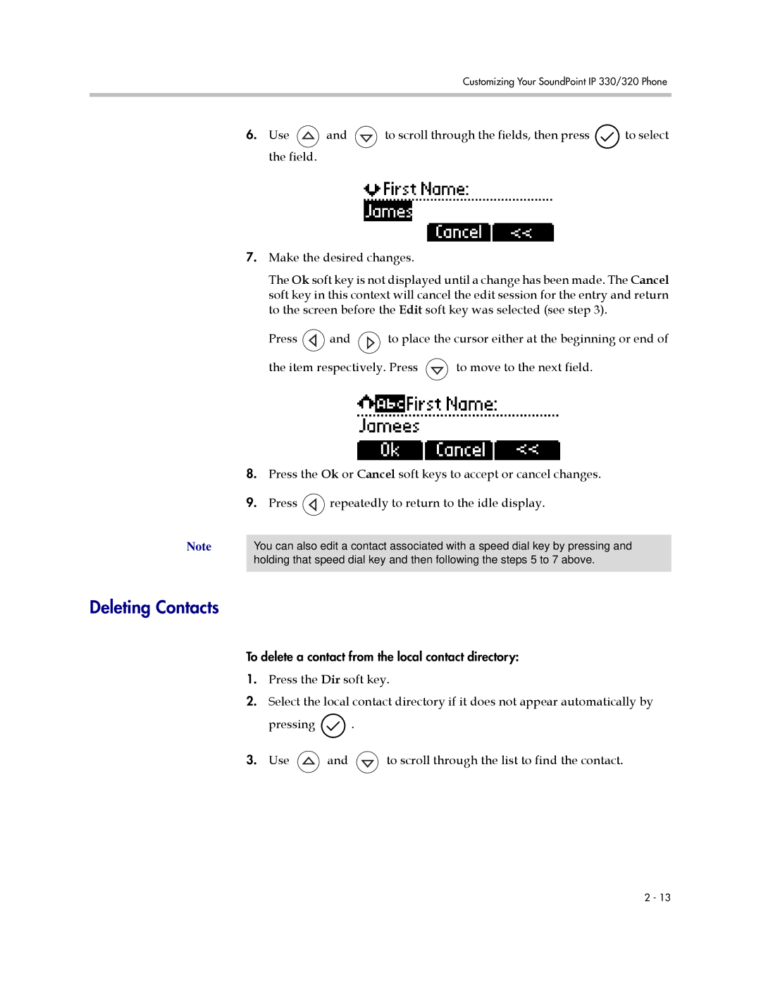 Polycom IP 330, IP 320 manual Deleting Contacts 